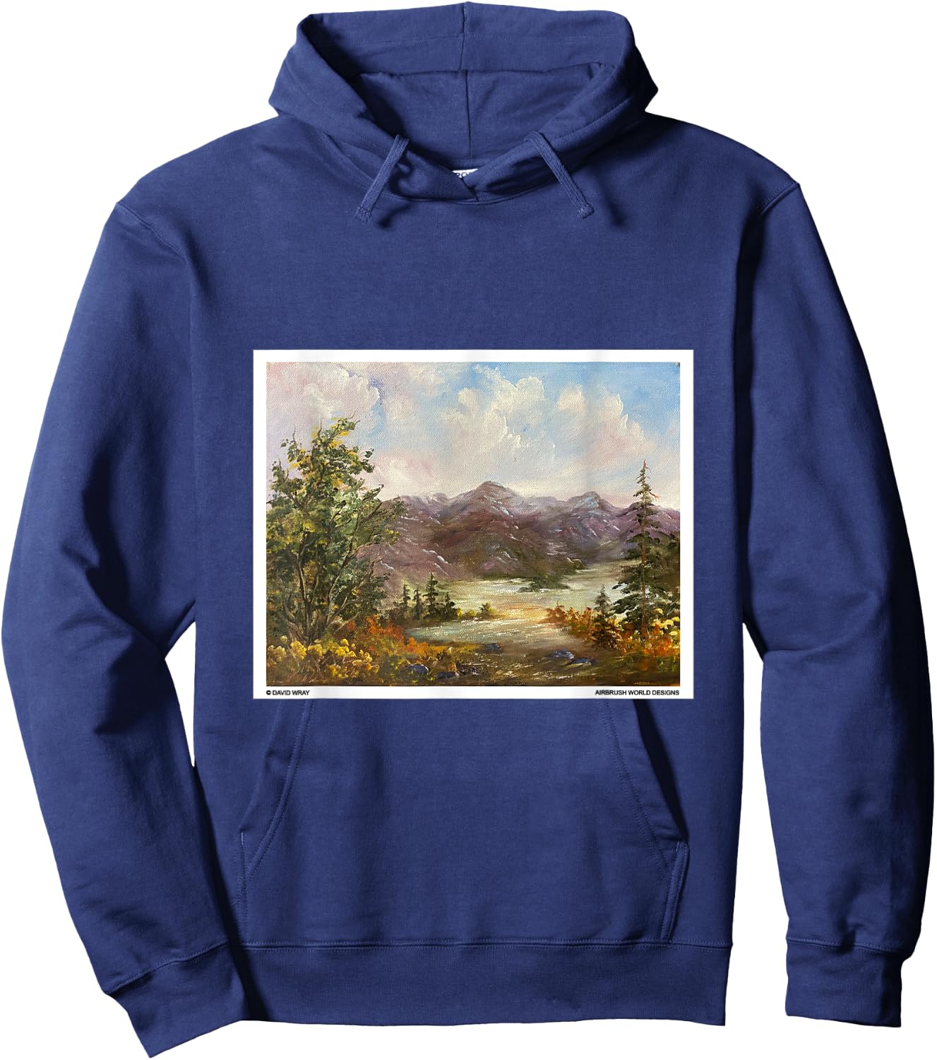 Mountains Through The Trees Nature Landscape Oil Painting Hoodie - Hoodie | Navy