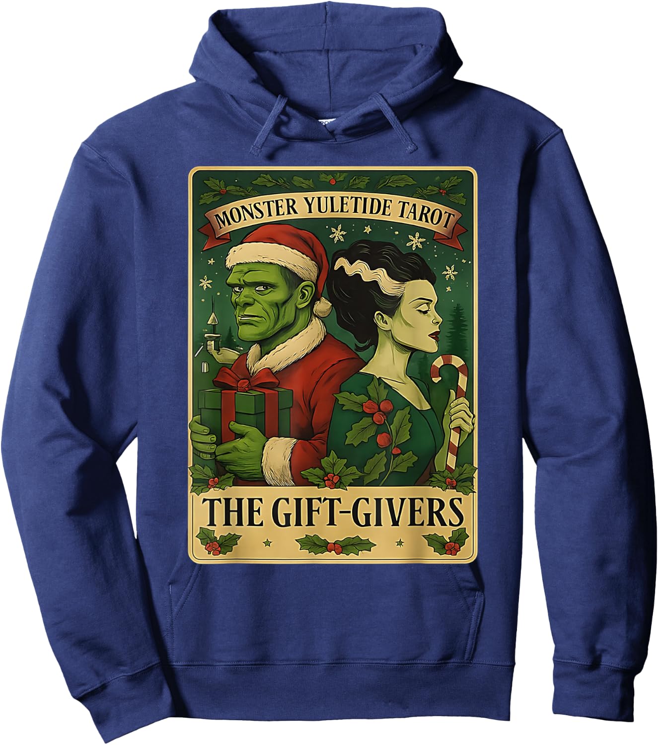 Christmas Frankenstein and Bride The Lovers Tarot Card Hoodie - Hoodie | Navy