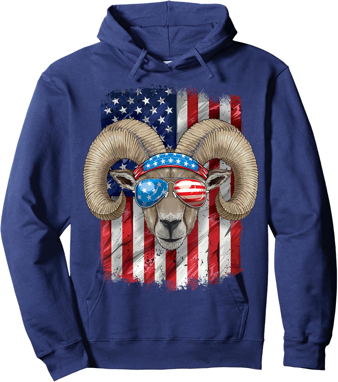 4th of July Shirt Men Boys Women Farmers Ram USA Flag Hoodie - Hoodie | Navy