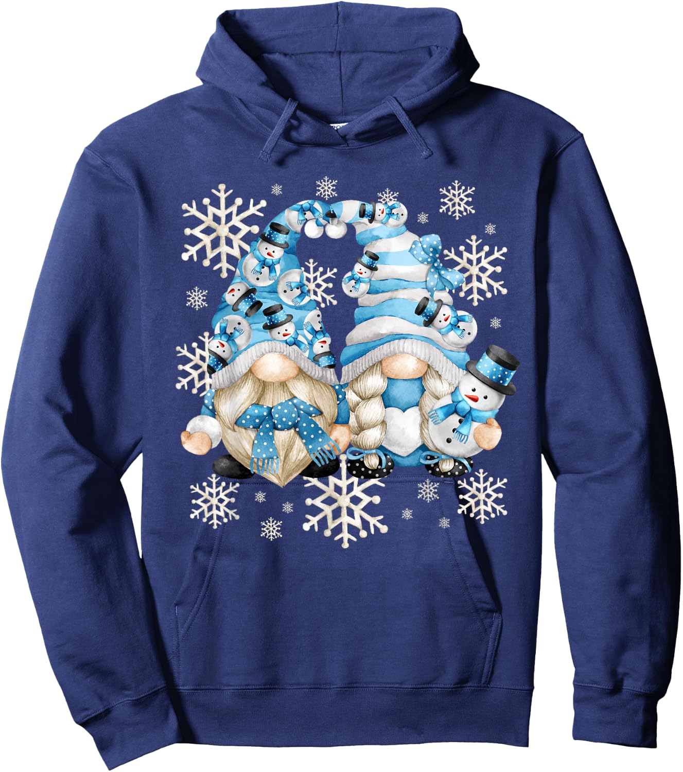 Funny Snowman Gnomies With Snowflake Decor Cute Winter Gnome Hoodie - Hoodie | Navy