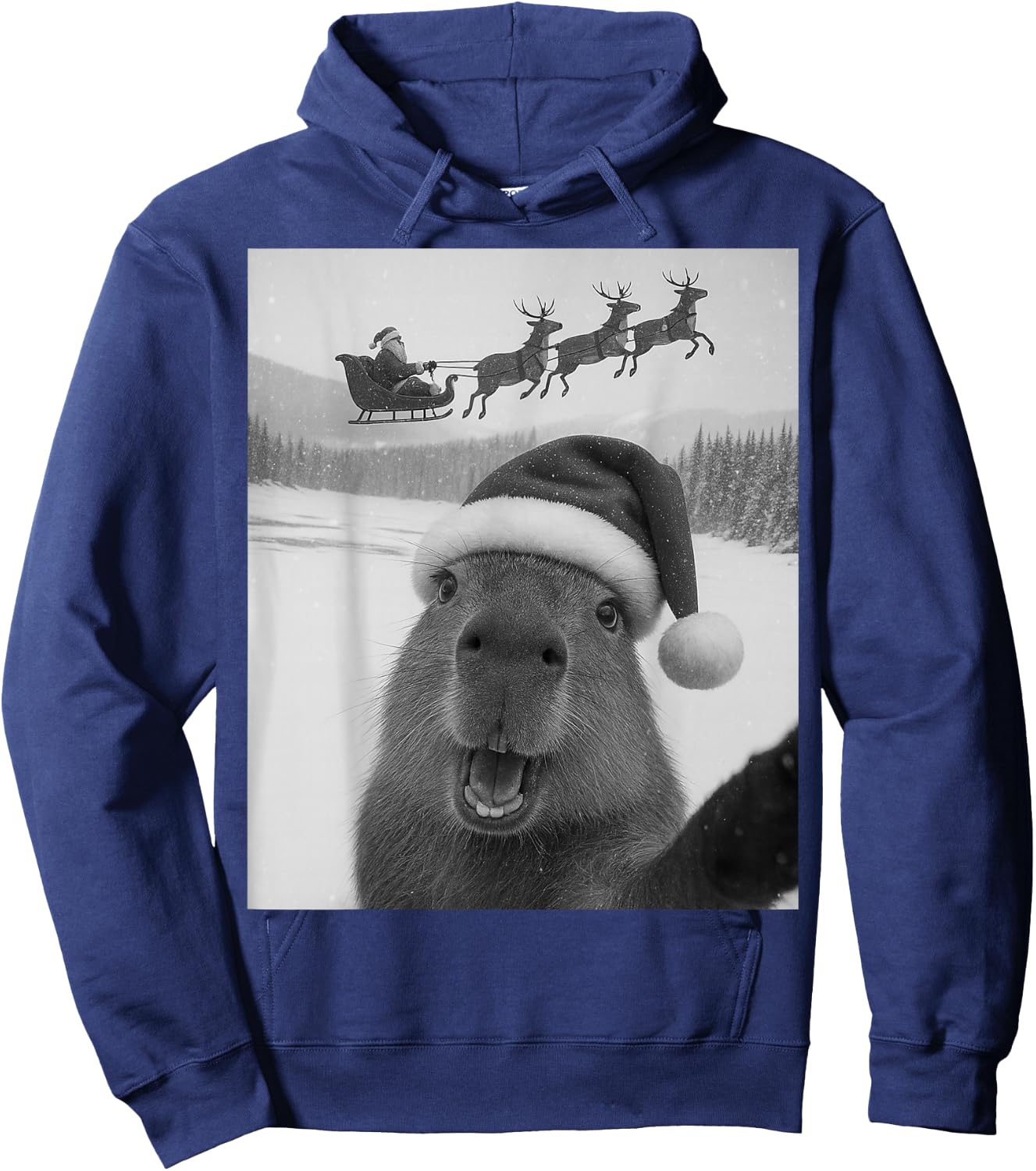 Capybara Selfie with Santa Funny Christmas Kids Hoodie - Hoodie | Navy