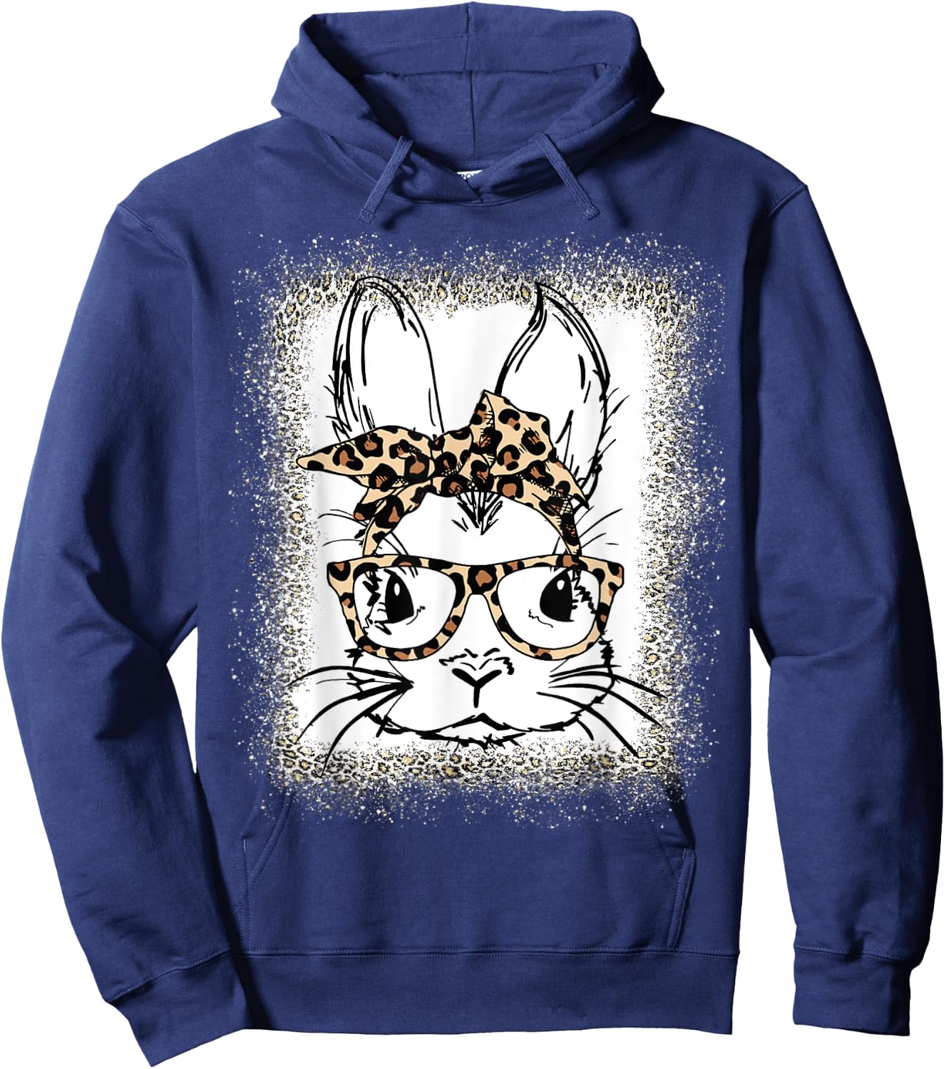 Cute Bunny Face Leopard Print Glasses Bandana Easter Women Hoodie - Hoodie | Navy