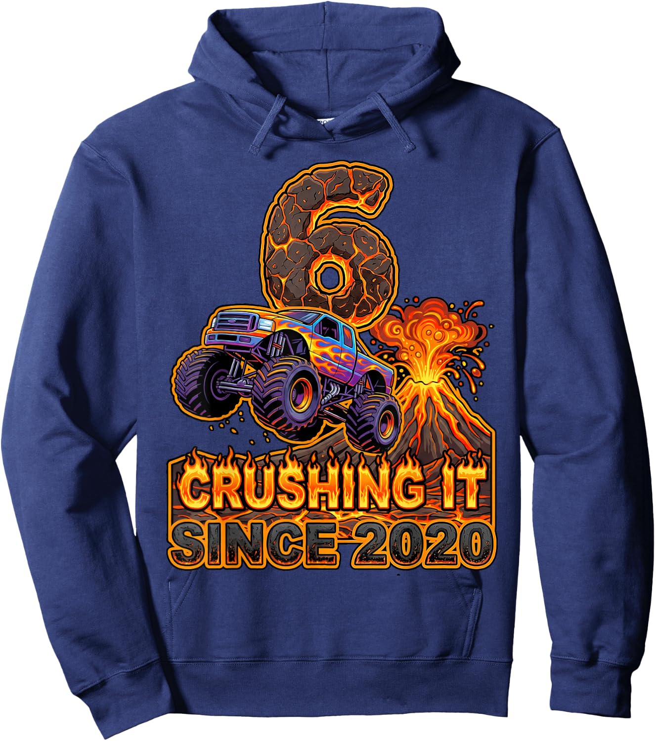 Birthday Monster Truck 6 Year Old Boys 6th Party Born 2020 Hoodie - Hoodie | Navy
