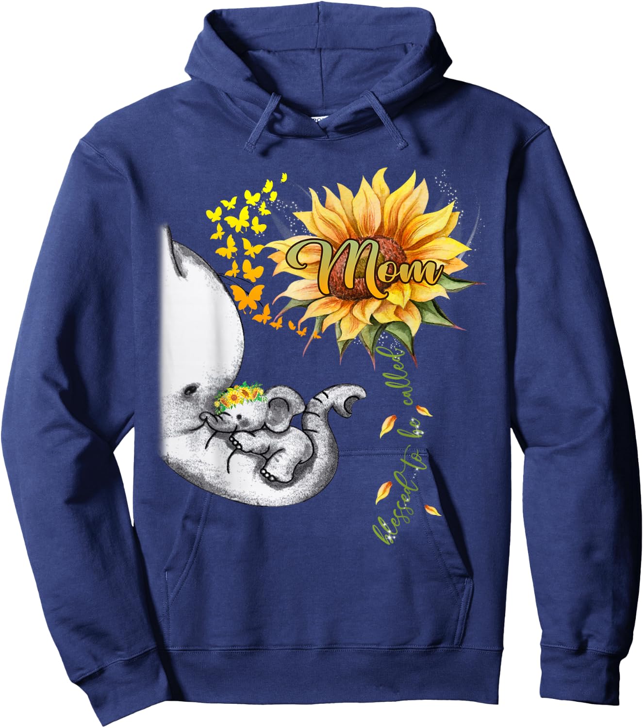 Blessed To Be Called Mom Sunflower Elephant Mother's Day Hoodie - Hoodie | Navy