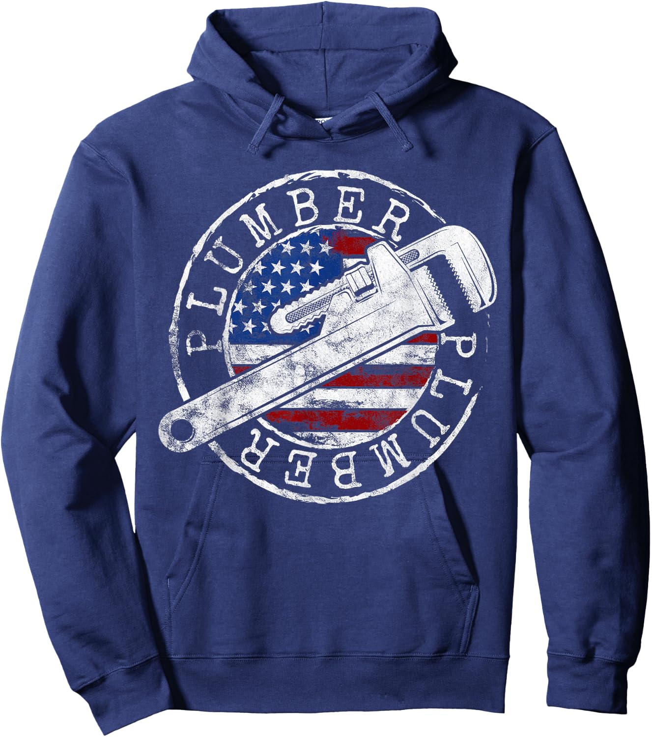 Plumber American Flag Plumbing Gift Usa Patriot Stamp Style Hoodie - Hoodie | Navy
