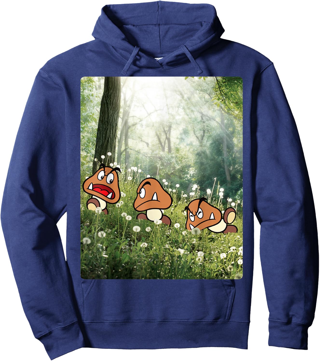 Super Mario Goomba In The Forest Group Shot Portrait Hoodie - Hoodie | Navy