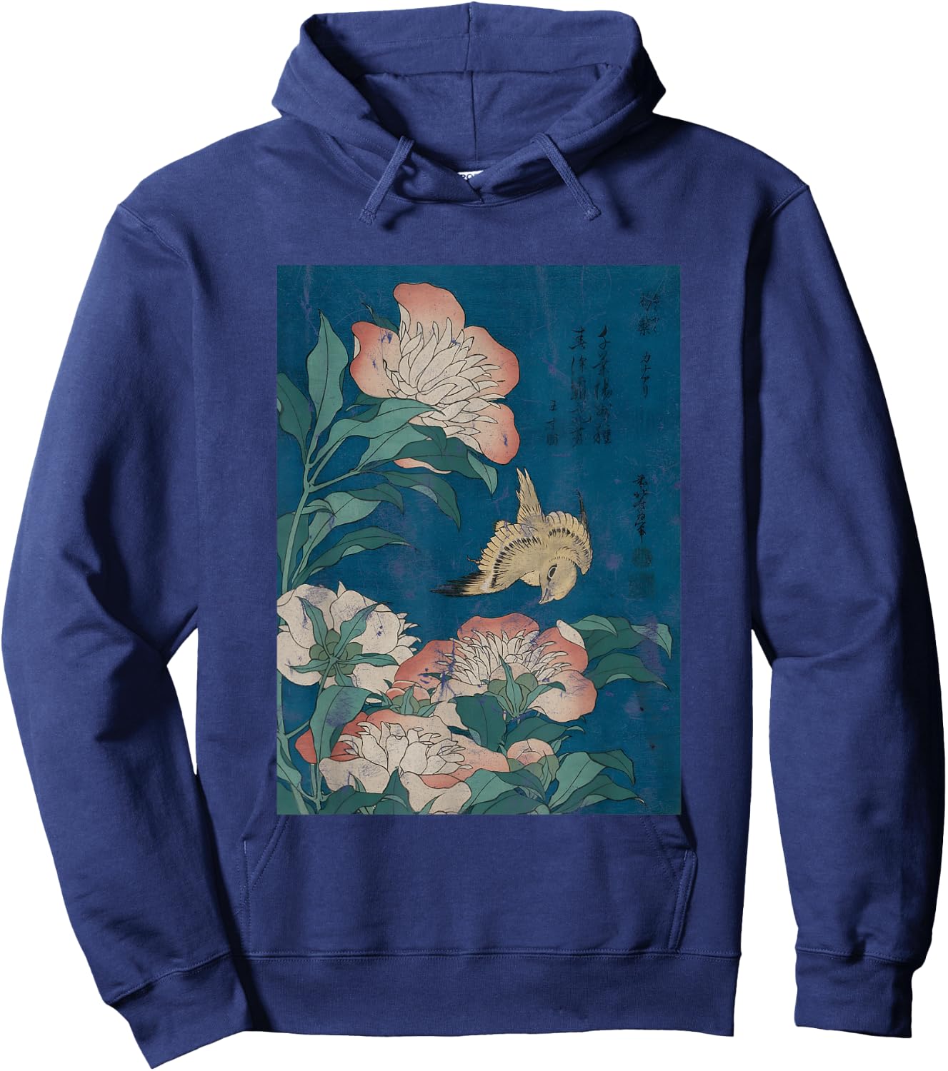 Hokusai Peonies and Canary Vintage Japanese Art Hoodie - Hoodie | Navy