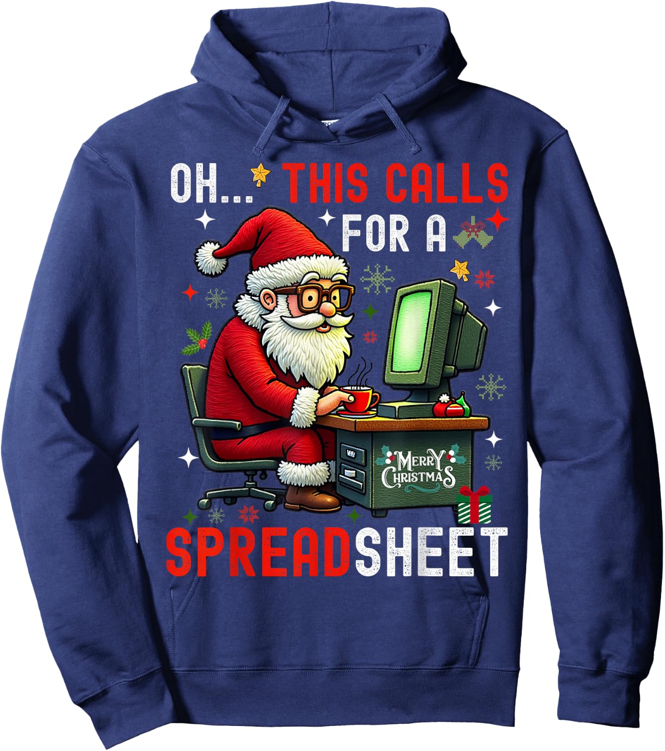 oh this calls for a spreadsheet,Santa analyst in christmas Hoodie - Hoodie | Navy