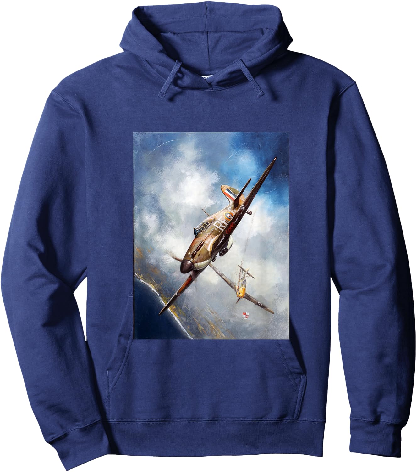 US Art Force LLC Hawker Hurricane Airplane Polish RAF Squadron 303 Black Small Classic Fit Short Sleeve Hoodie - Hoodie | Navy