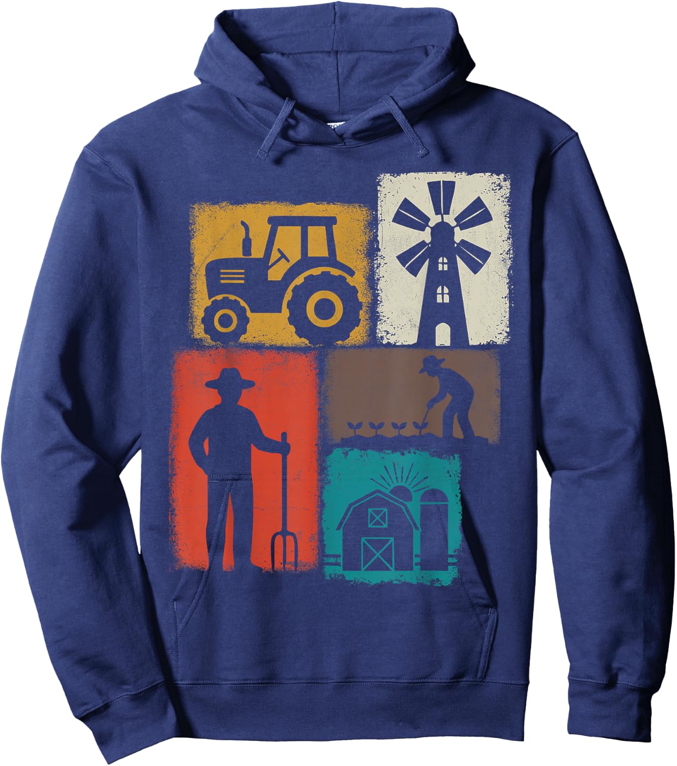 Farmer Vintage Collage Farming Men Rancher Cowboy Farm Owner Hoodie - Hoodie | Navy