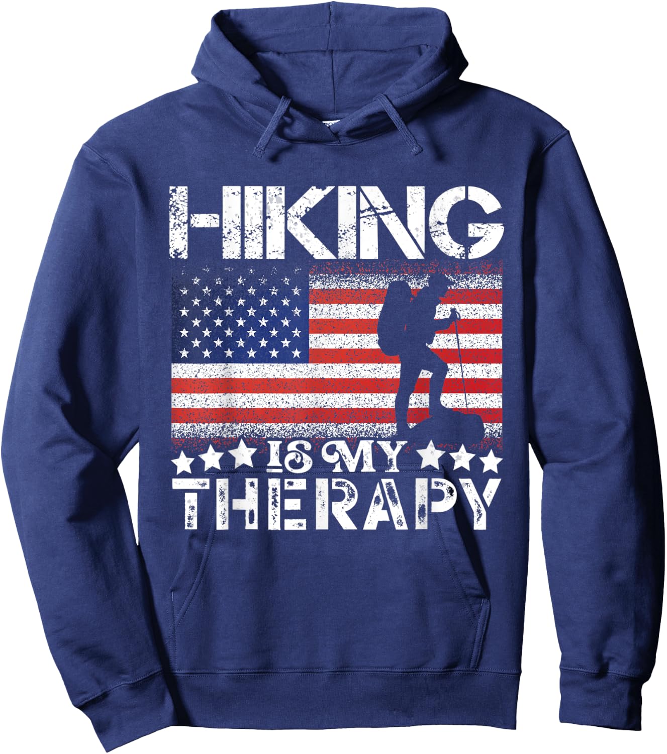 Patriotic Flags Hiking is My Therapy Hiking Lovers USA Hoodie - Hoodie | Navy