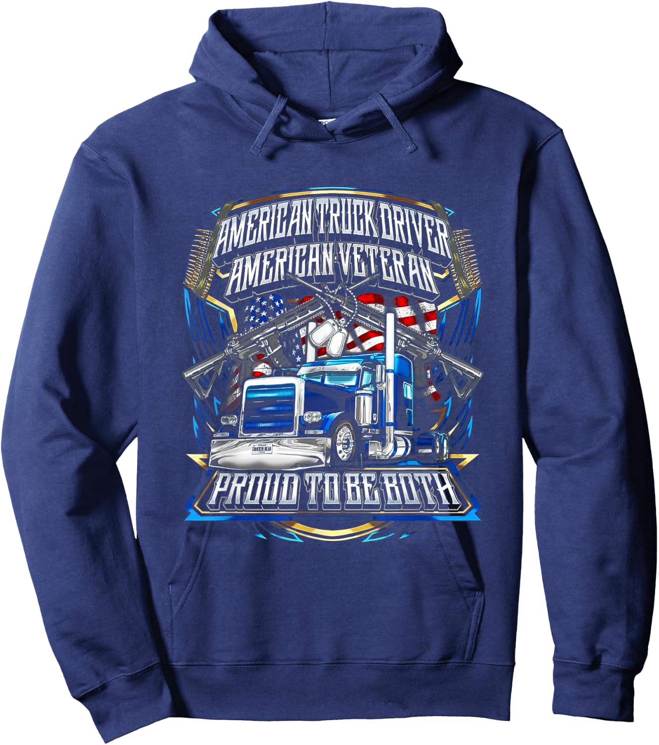 American Truck Driver US Veteran Proud to be both 4th July Hoodie - Hoodie | Navy