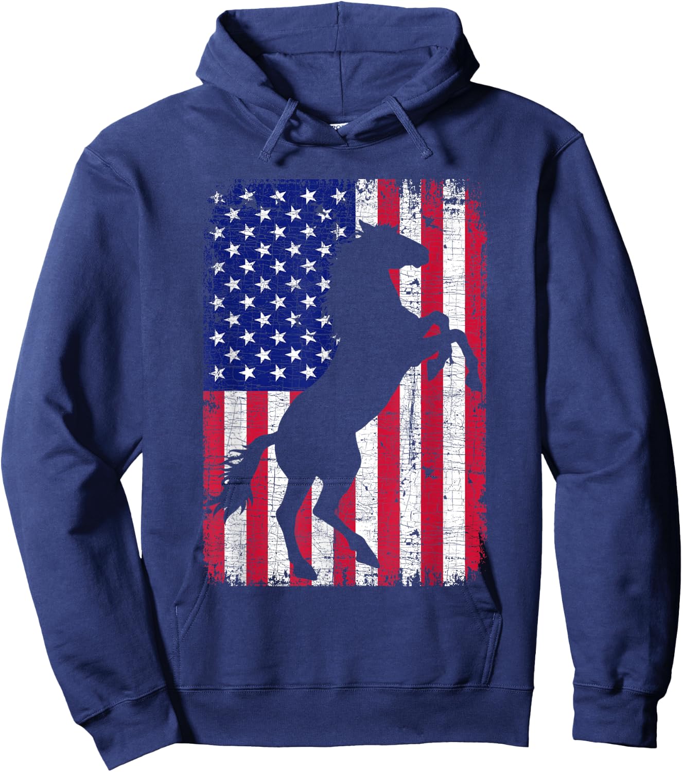 Patriotic Horse American Flag Horseback Riding Farm Gifts Hoodie - Hoodie | Navy