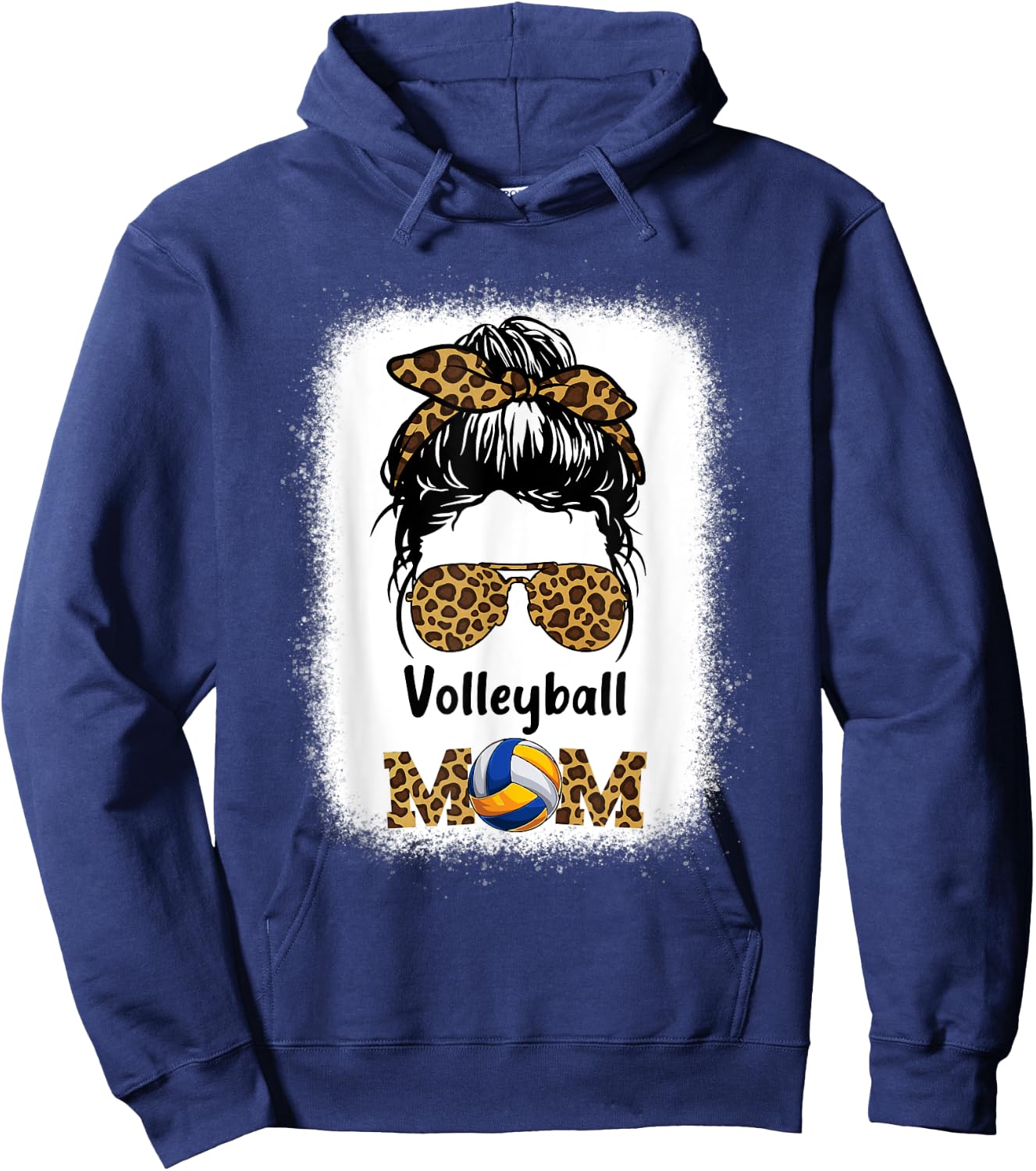 Volleyball Mom Mama Leopard Cheetah Print Bleached Women Fun Hoodie - Hoodie | Navy