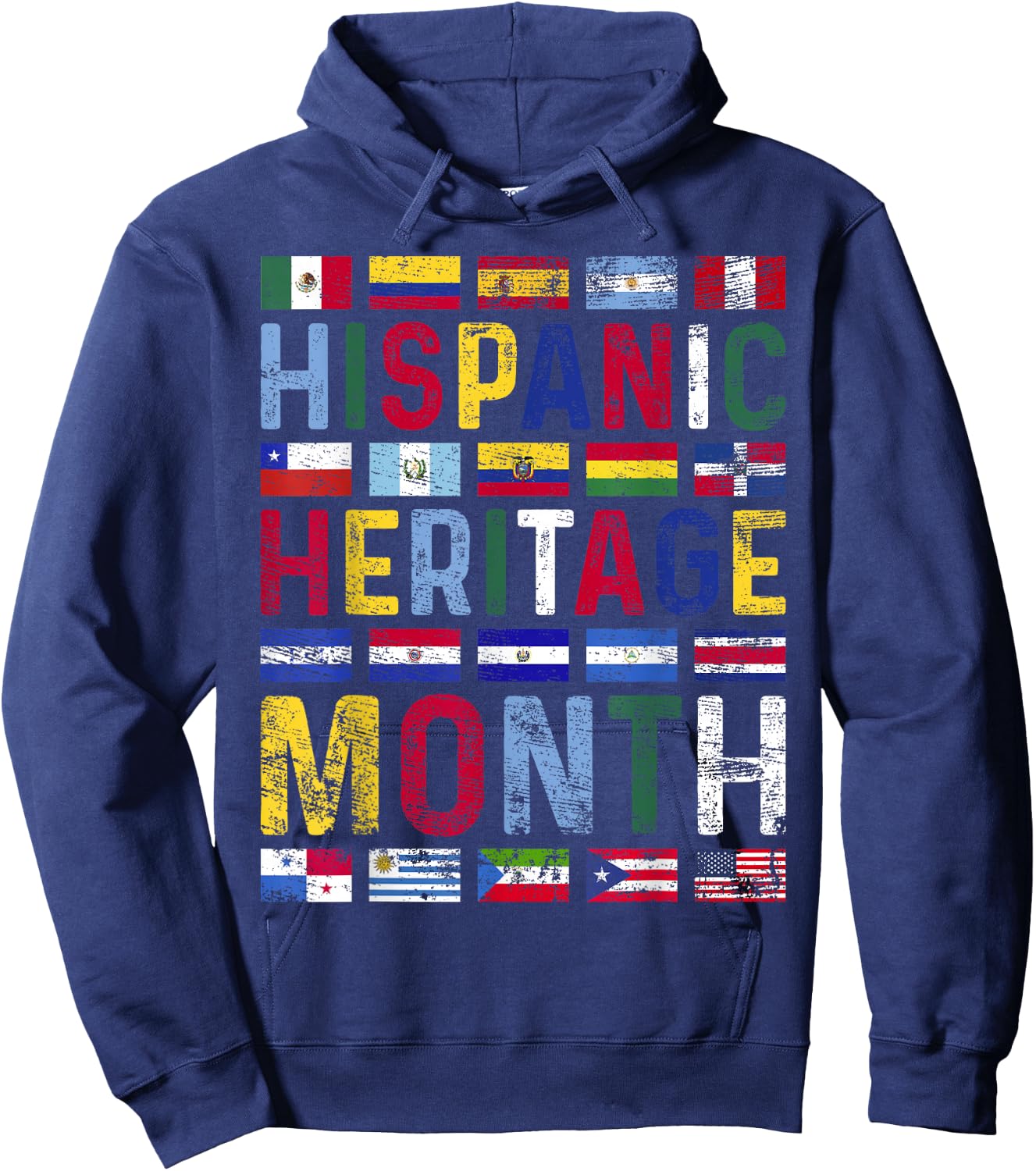 Hispanic Heritage Month Vintage Latino Countries Flags Hoodie - Hoodie | Navy