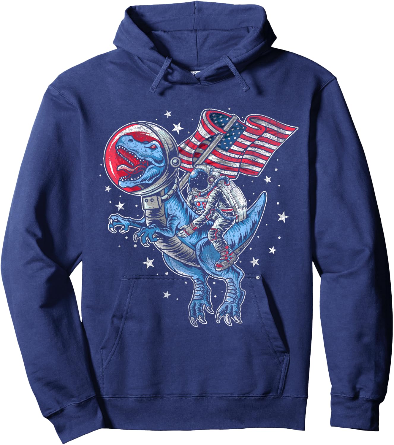 American Flag Astronaut Dinosaur Red White Blue 4th of July Hoodie - Hoodie | Navy
