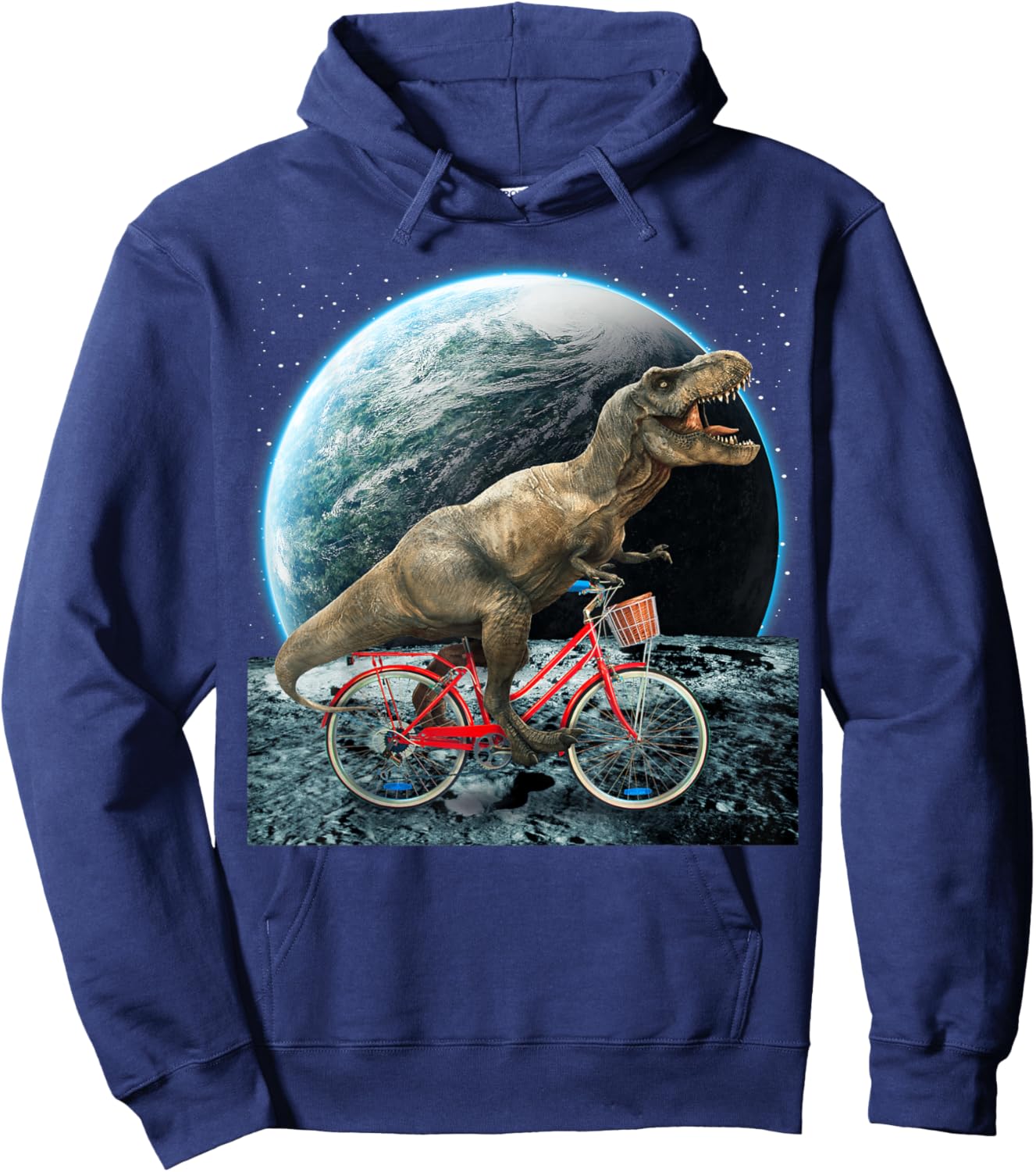 Dinosaur Trex In Space Riding Bike On Moon Funny Dino Lover Hoodie - Hoodie | Navy