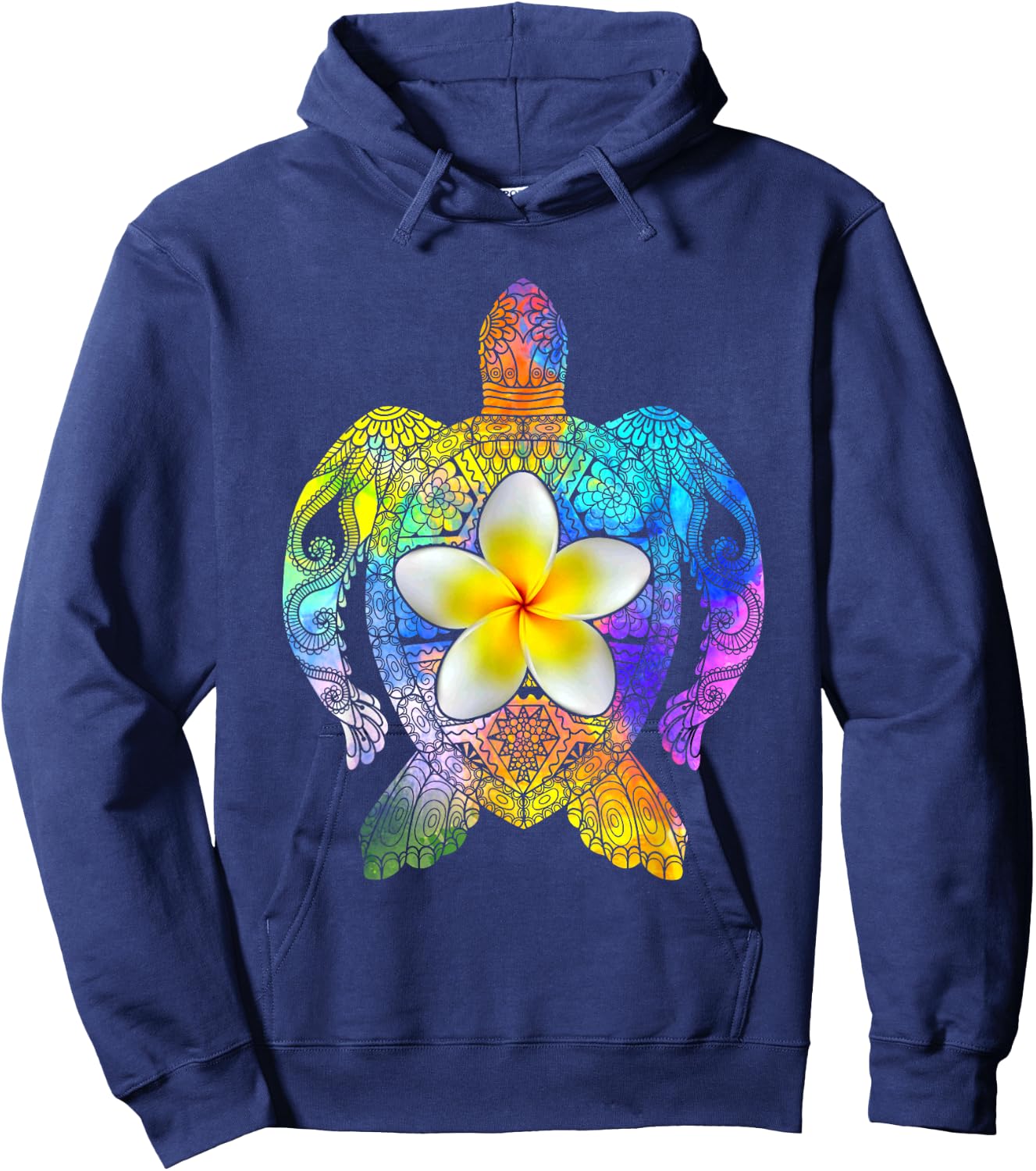 Sea Turtle Colorful Tribal Hawaiian Turtles Plumeria Flower Hoodie - Hoodie | Navy