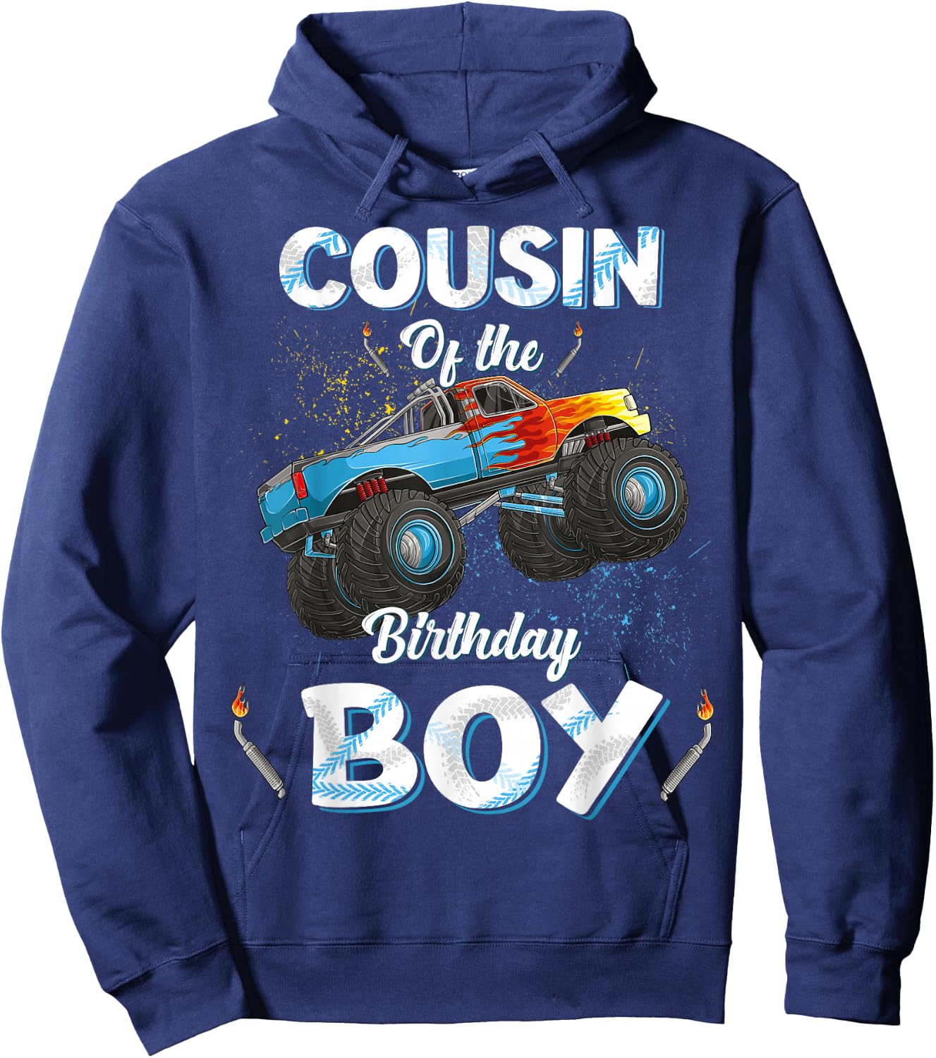 Cousin Of The Birthday Boy Monster Truck Bday Women Men Kids Hoodie - Hoodie | Navy