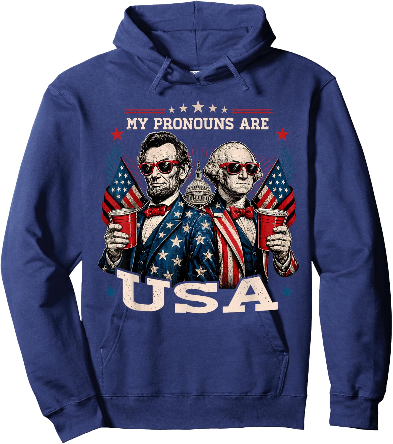 Funny 4th of July Lincoln Washington USA American Men Women Hoodie - Hoodie | Navy