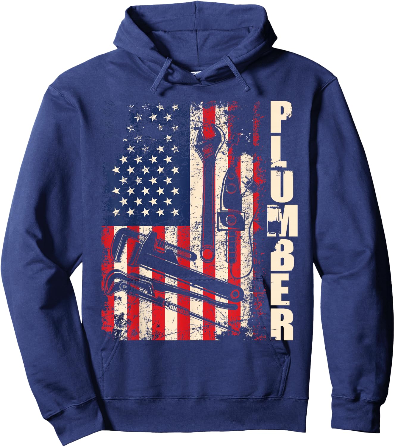 Patriotic Plumber US Flag Plumbing Handyman Pipe Fitter Hoodie - Hoodie | Navy