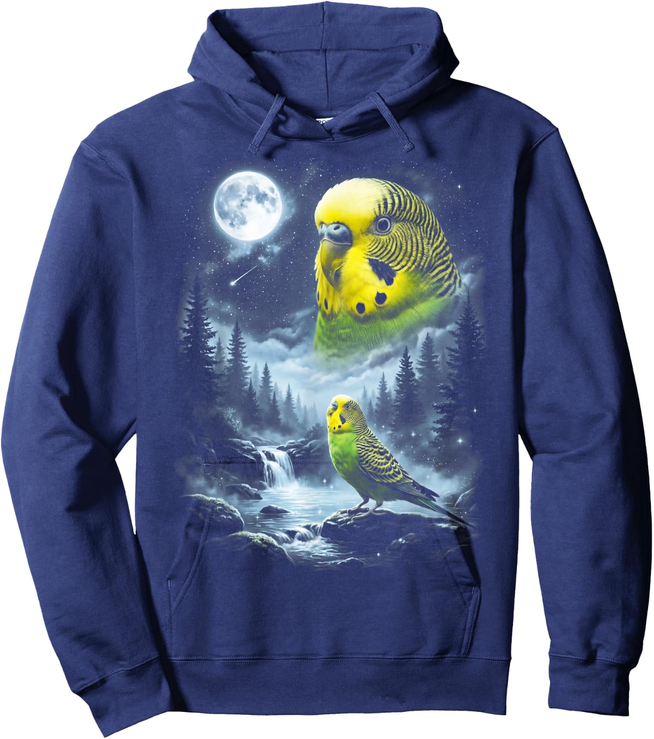 Budgie Parakeet Howling at Moon 90's Retro Bird Hoodie - Hoodie | Navy