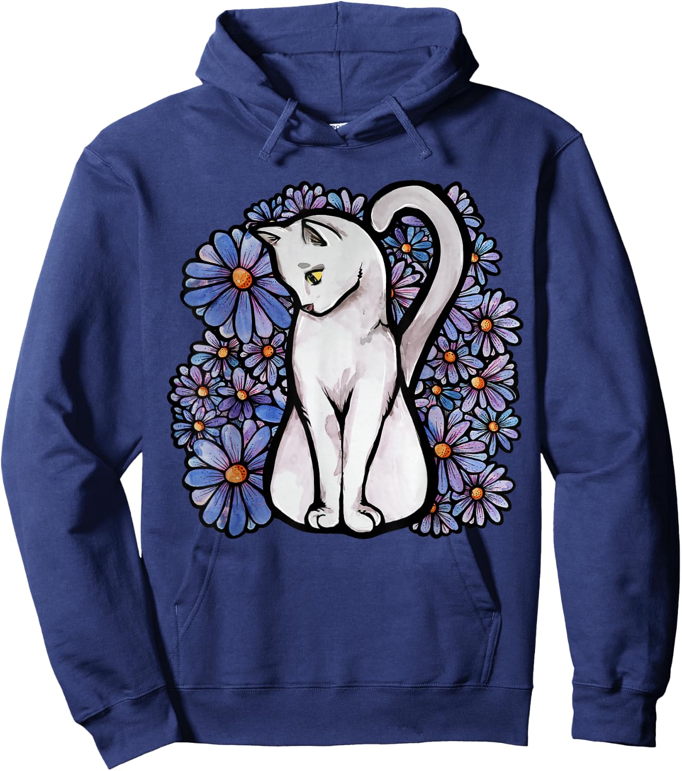 White Cats Kitty Cat Flower Garden Hoodie - Hoodie | Navy