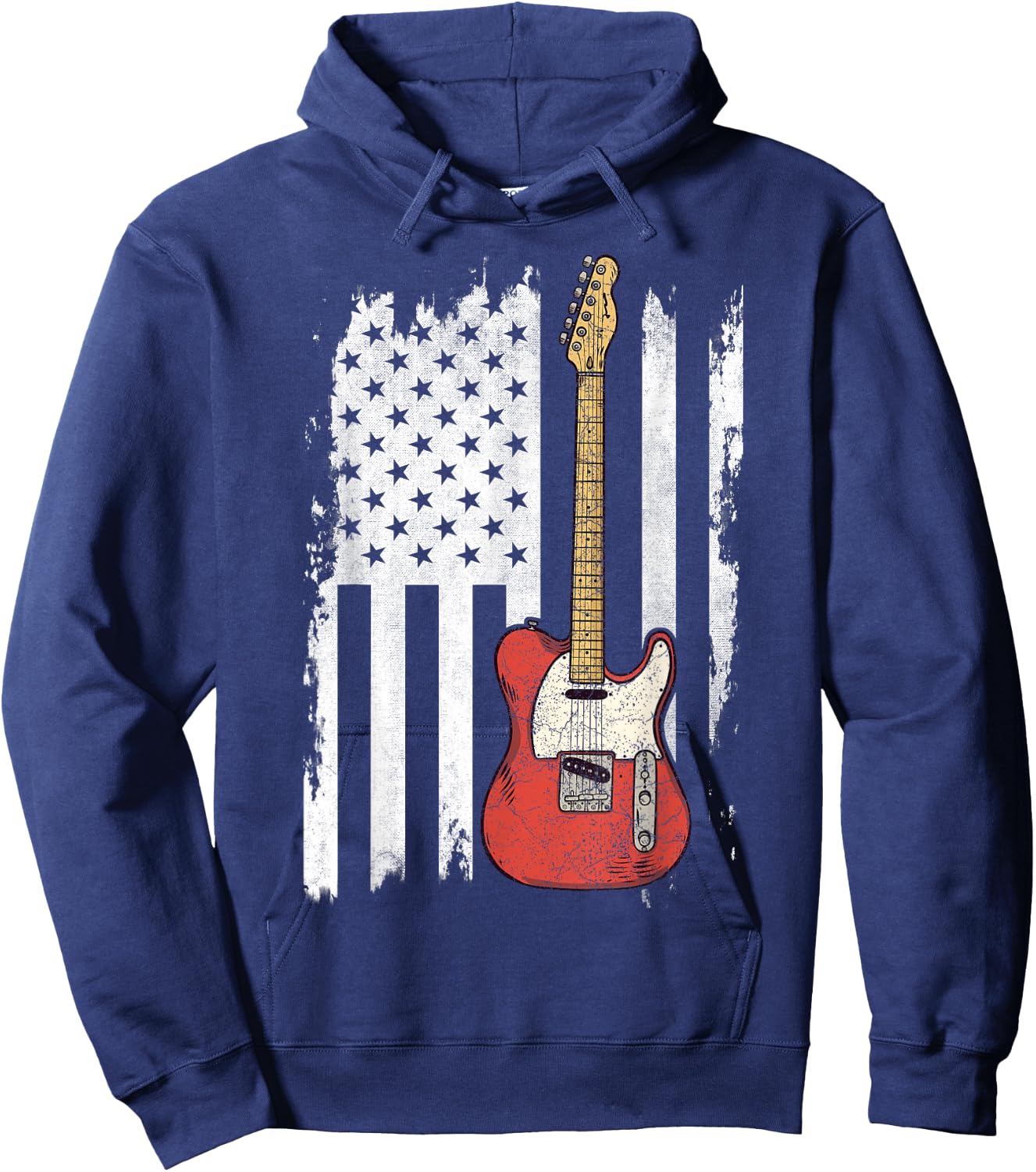 Lets Rock Rock n Roll Guitar Retro USA Flag Music Hoodie - Hoodie | Navy