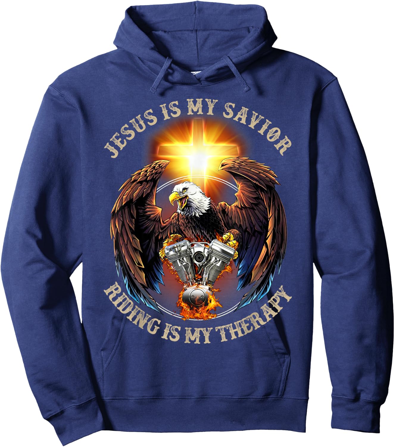 Jesus Is My Savior Riding Is My Therapy Jesus Motorcycle Hoodie - Hoodie | Navy