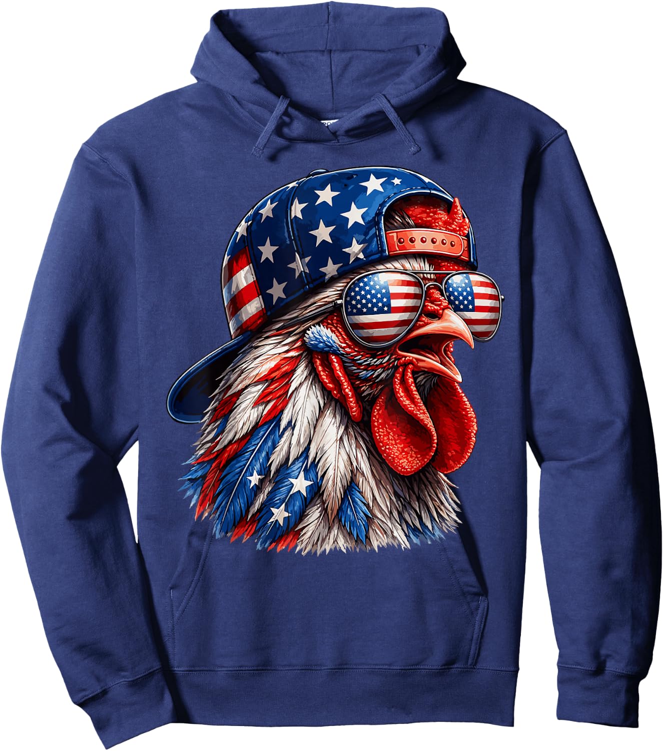 4th of July Funny Chicken USA American Flag Patriotic Boys Hoodie - Hoodie | Navy