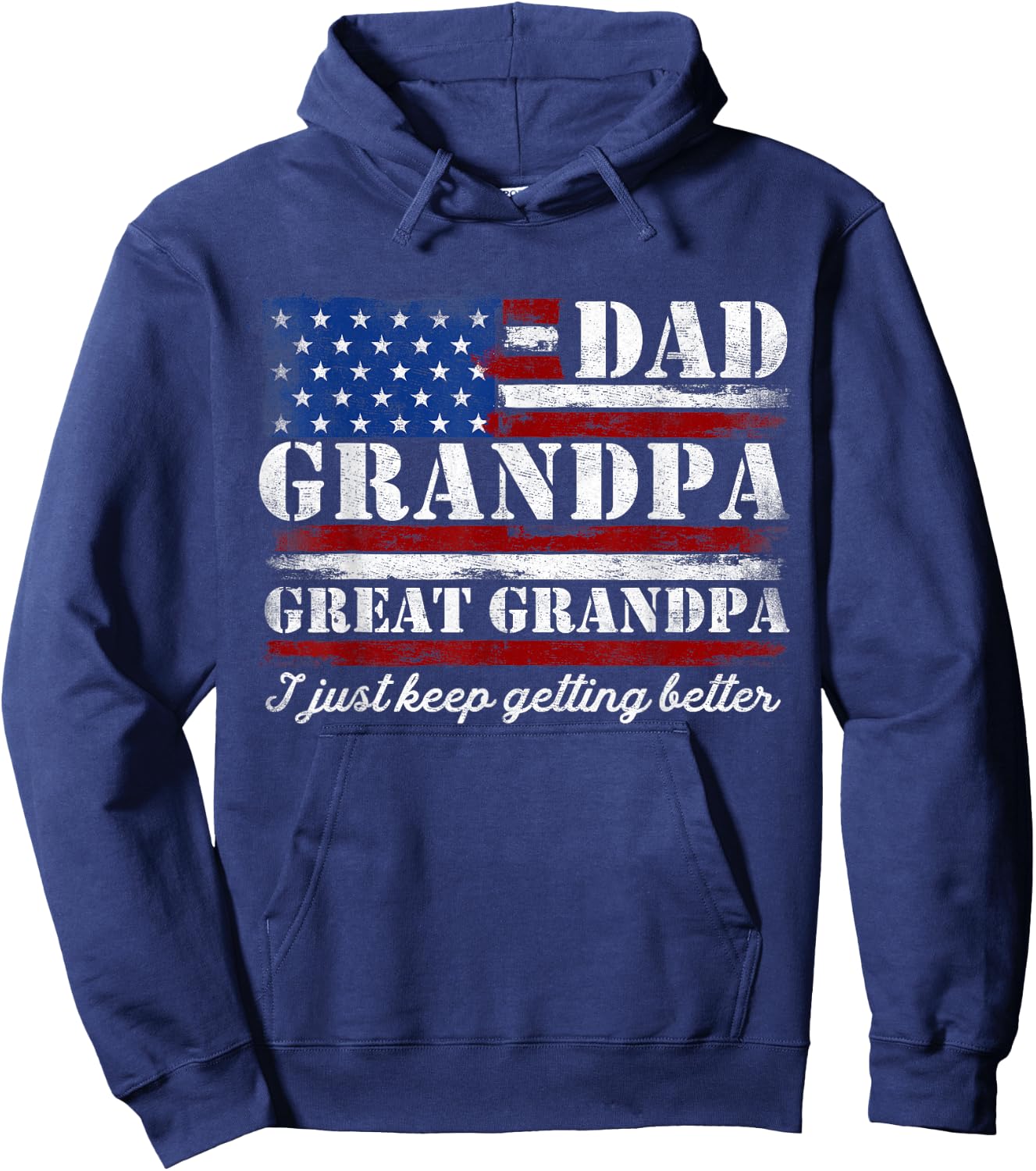 Dad Grandpa Great Grandpa Vintage USA Flag Fathers Day Pops Hoodie - Hoodie | Navy