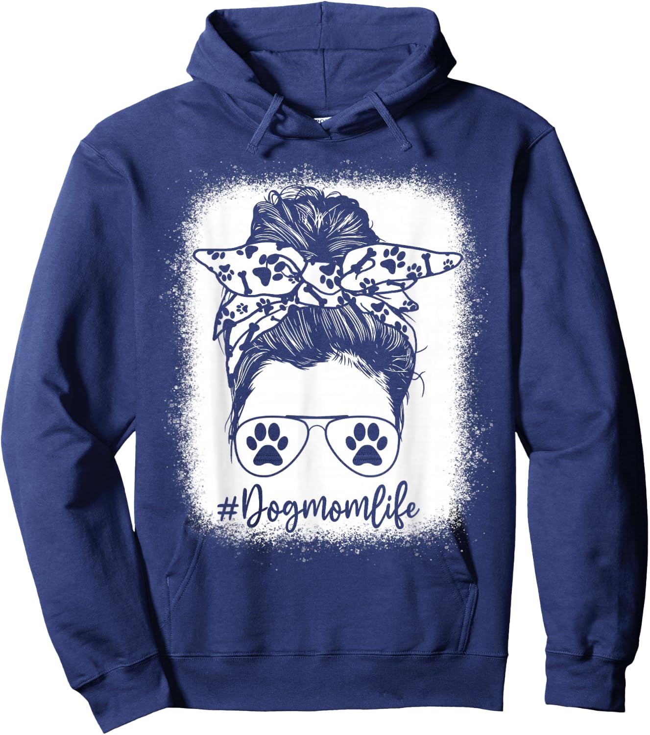 Women Bleached Dog Mom Life Messy Bun Paw Dog Lover Hoodie - Hoodie | Navy