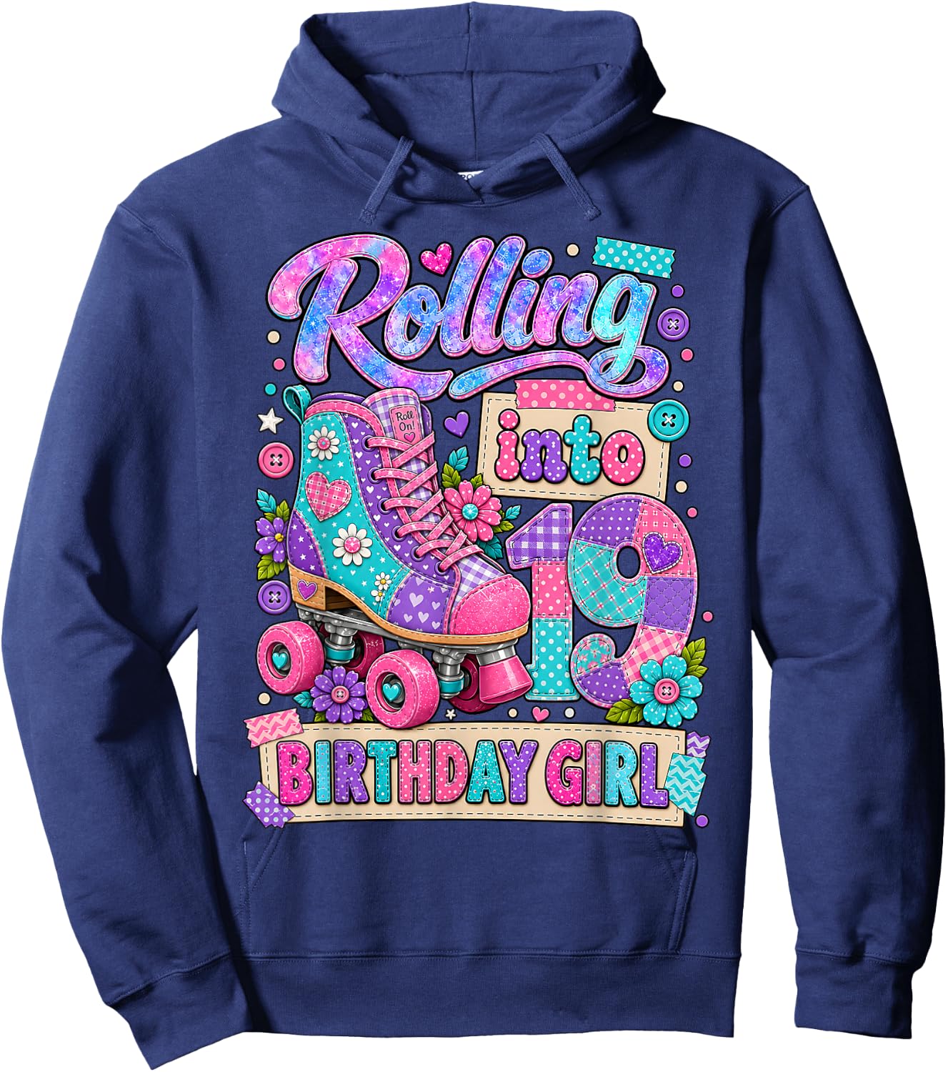 Rolling Into 19 Years Old Roller Skating Girl 19th Birthday Hoodie - Hoodie | Navy