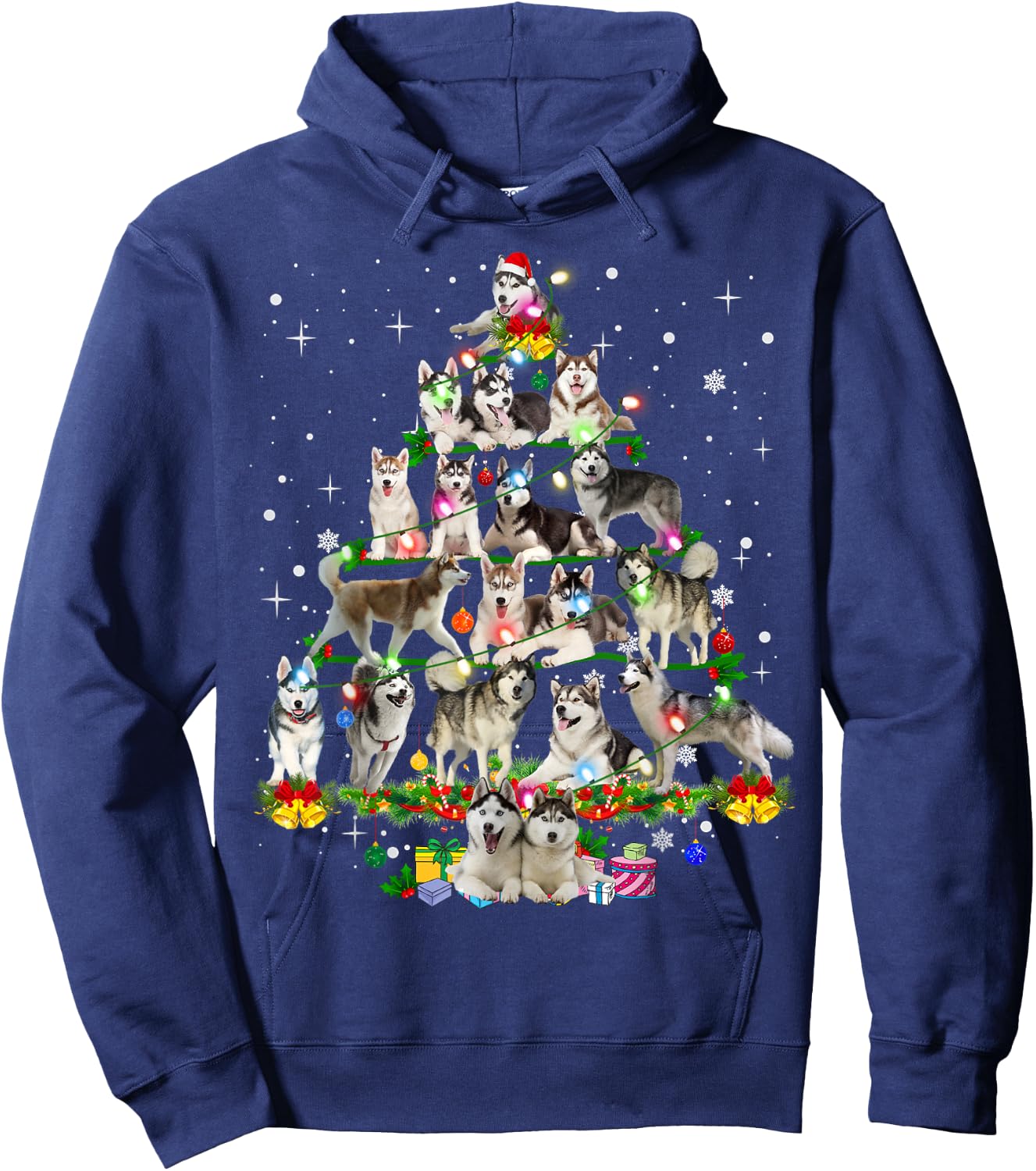 Funny Siberian Husky Christmas Tree Xmas Dog Dad Mom Hoodie - Hoodie | Navy