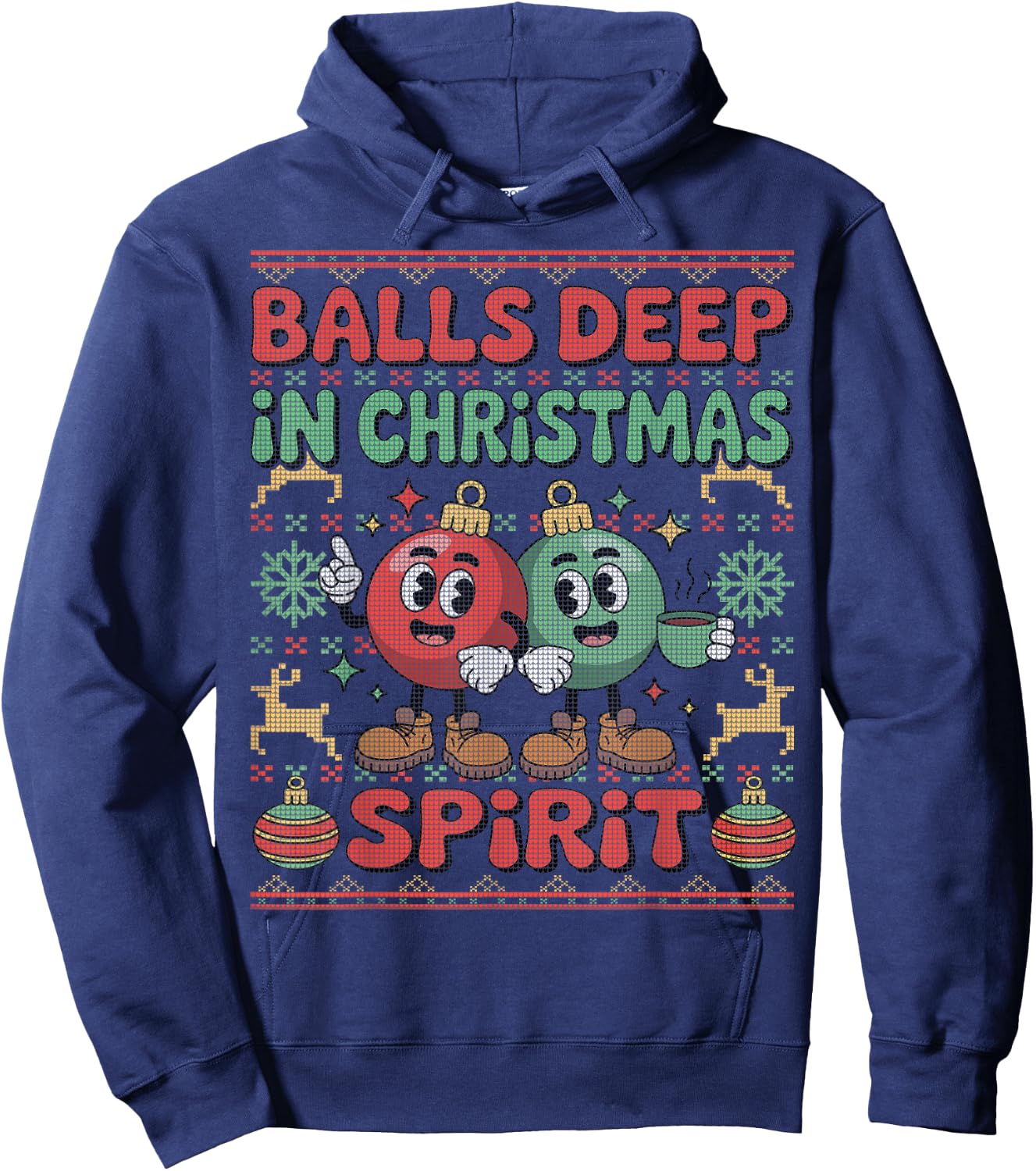 Balls Deep in The Christmas Spirit Xmas Husband Ugly Sweater Hoodie - Hoodie | Navy
