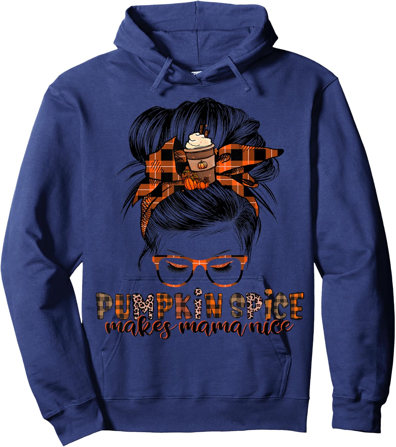 Pumpkin Spice Makes Mama Nice Messy Hair Bun Hoodie - Hoodie | Navy