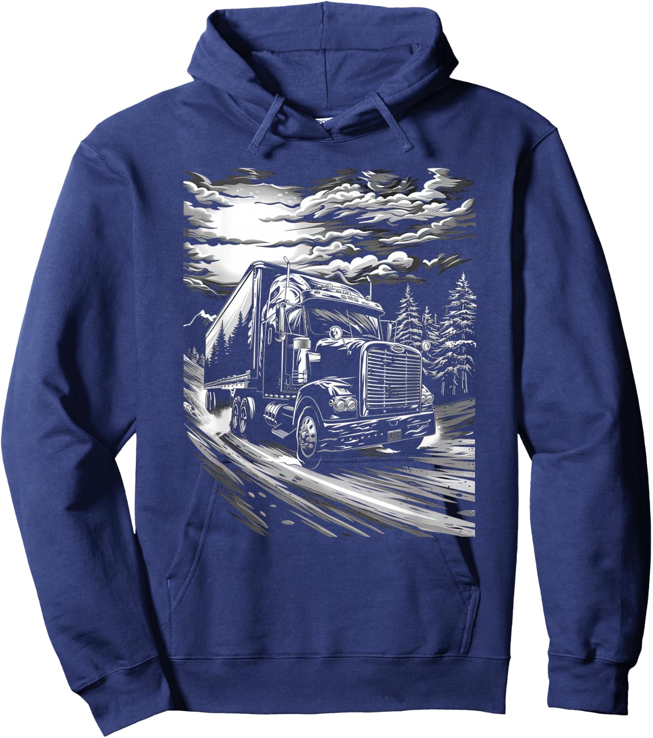 Trucker American Flag Big Rig Semi-Trailer Truck Driver Hoodie - Hoodie | Navy