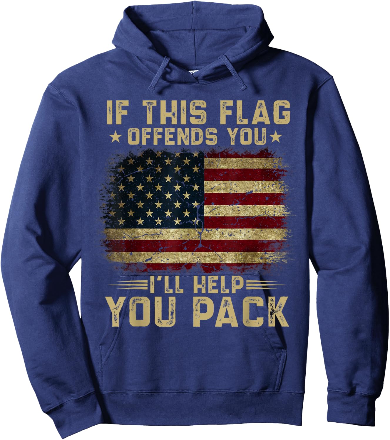 If This Flag Offends You I'll Help You Pack American Flag Small Hoodie - Hoodie | Navy