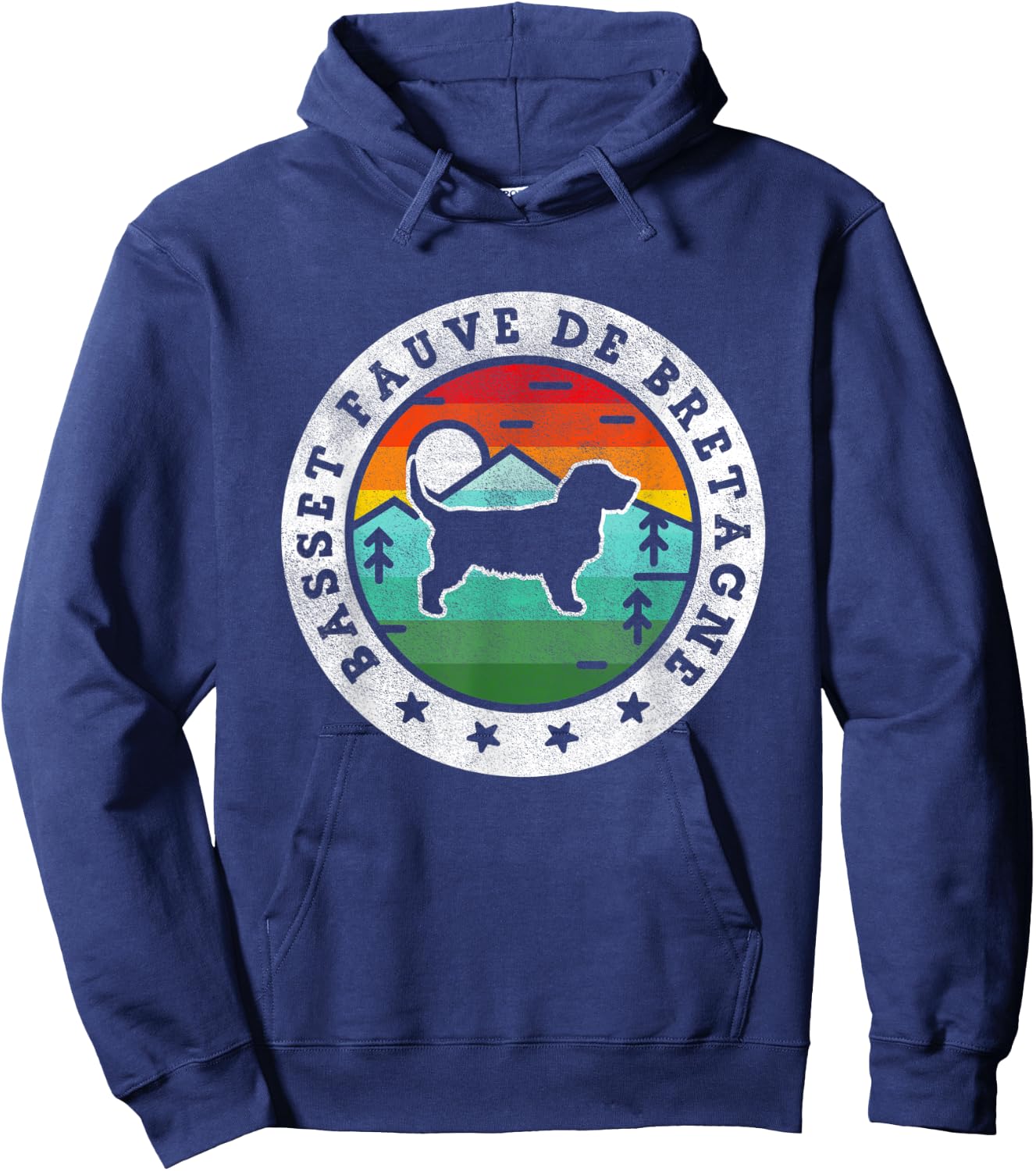 Vintage Basset Fauve de Bretagne Retro Dog Mom Dad Women Kids Hoodie - Hoodie | Navy