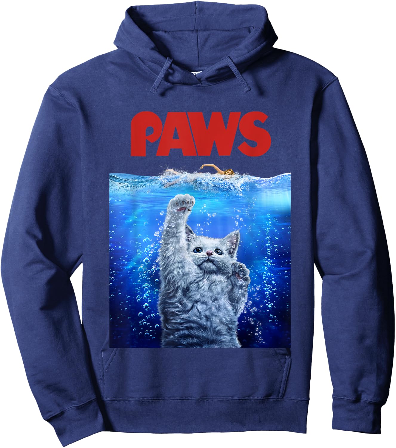 Terrifying Monster White Cat Attack Swimmer Men Women Girls Kids Hoodie - Hoodie | Navy