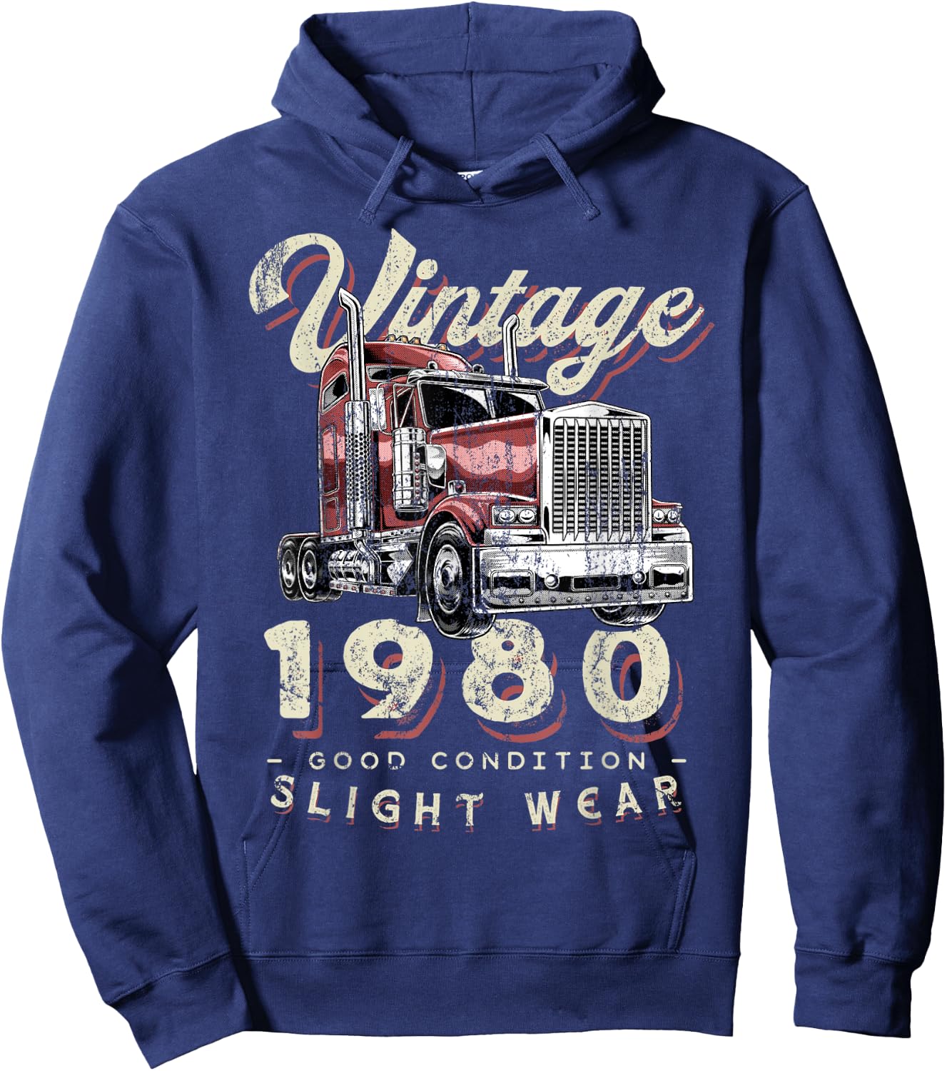 Vintage 1980 Trucker Big Rig Truck Driver 42nd Birthday Hoodie - Hoodie | Navy