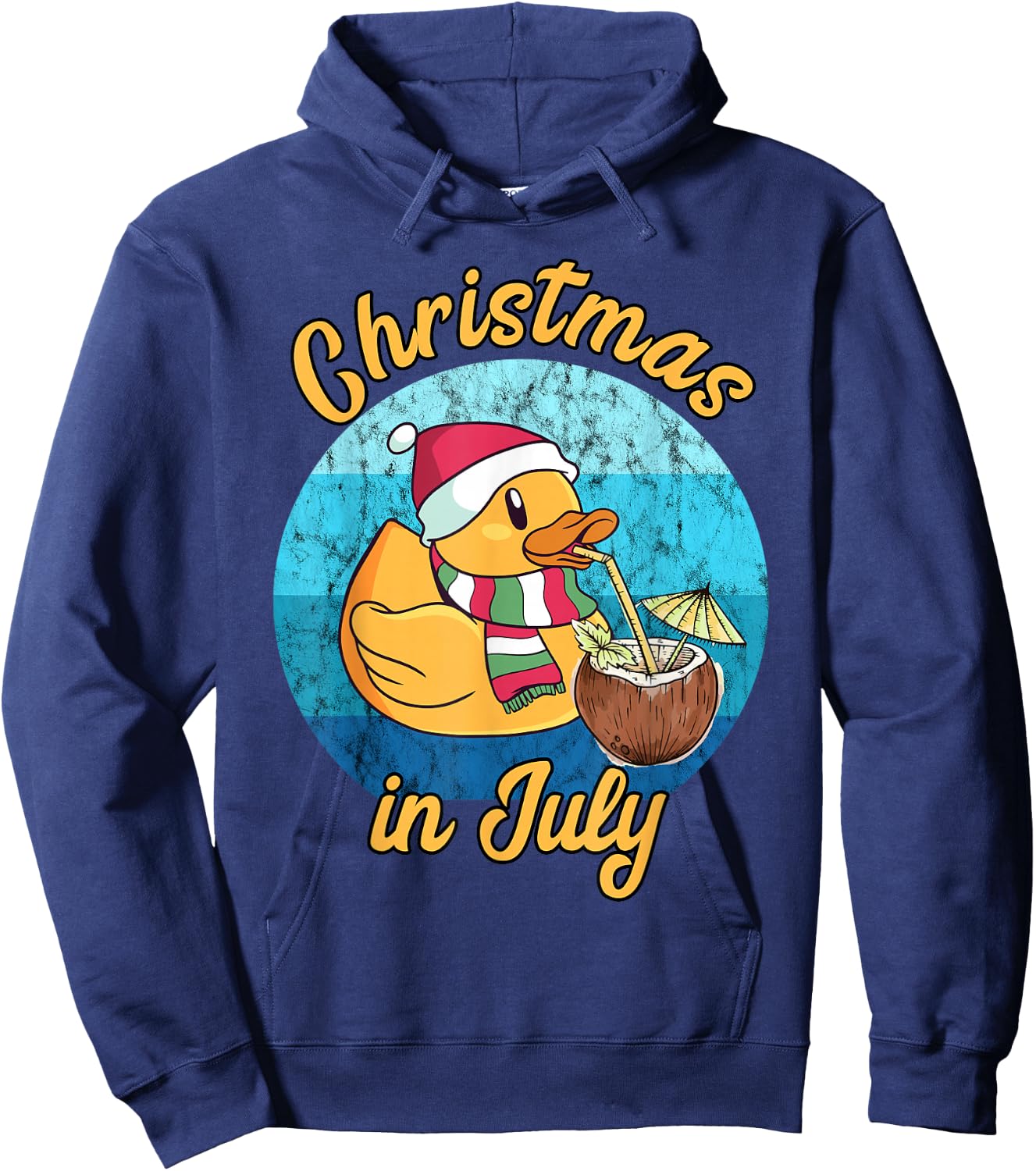 Christmas In July Santa Duck Xmas Summer Hawaiian Pool Party Hoodie - Hoodie | Navy