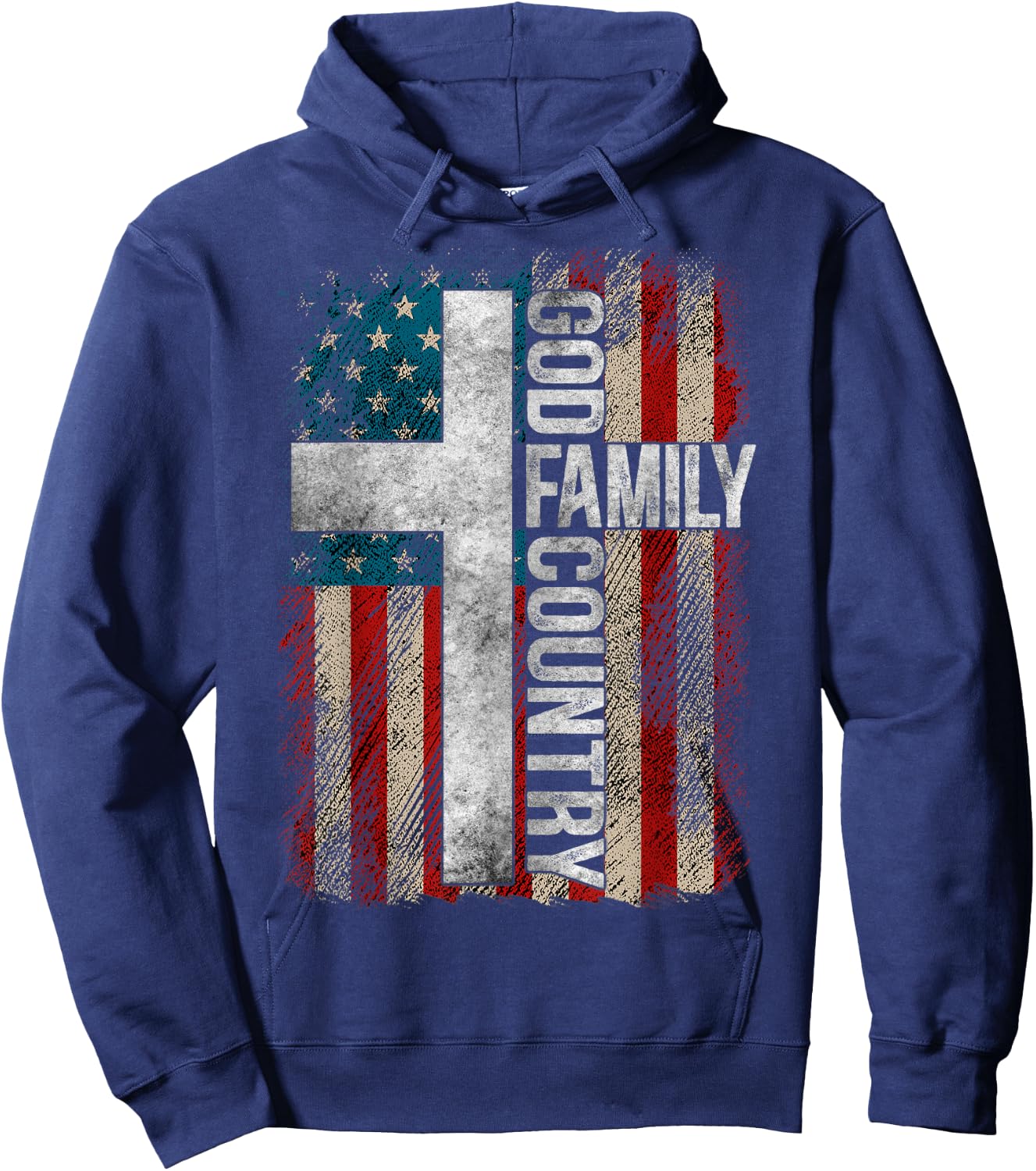 God Family Country - Patriotic Christian Cross USA Women Men Hoodie - Hoodie | Navy