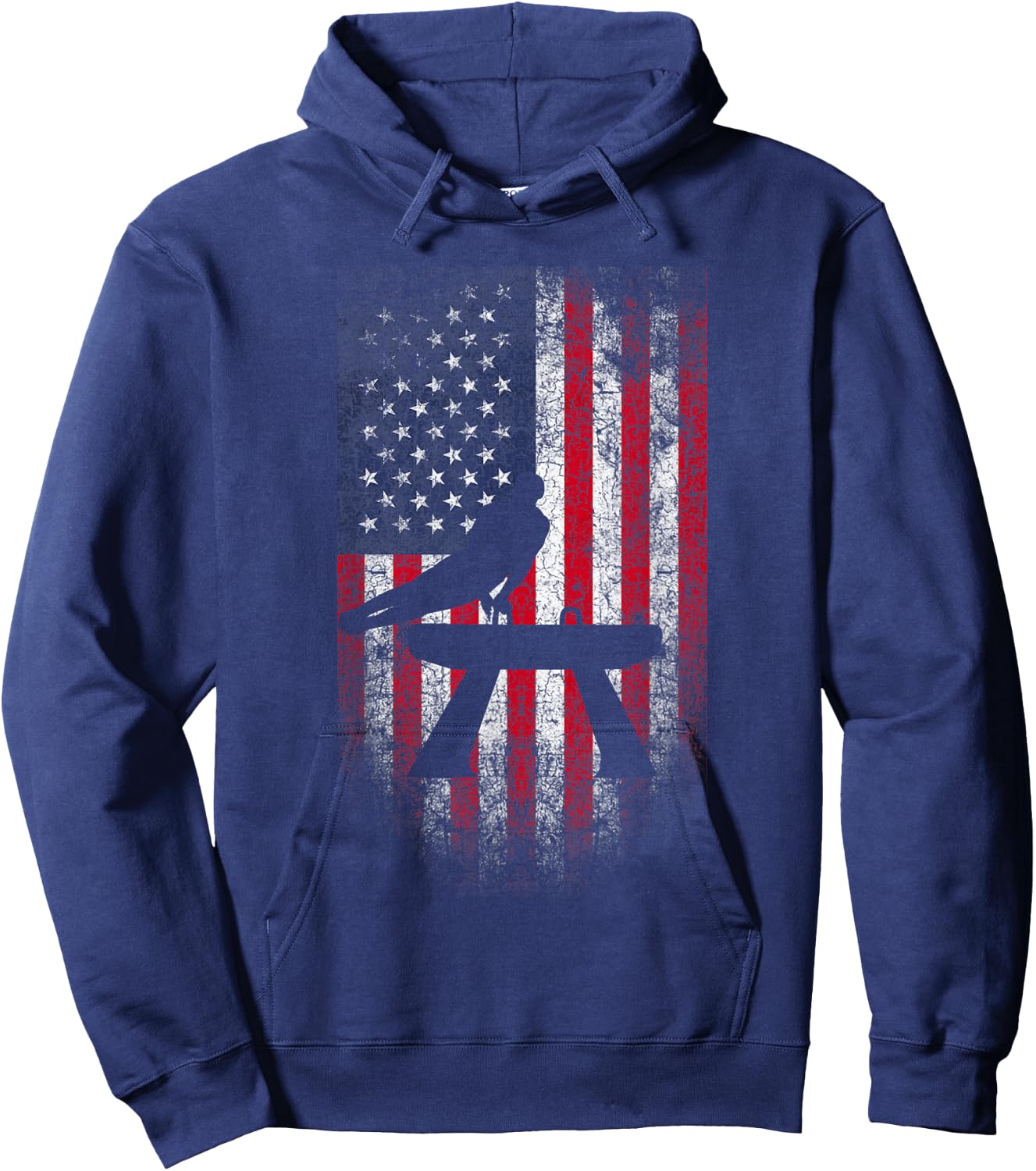Gymnastics Pommel Horse USA American Flag Vintage Sports Women Kids Men Hoodie - Hoodie | Navy