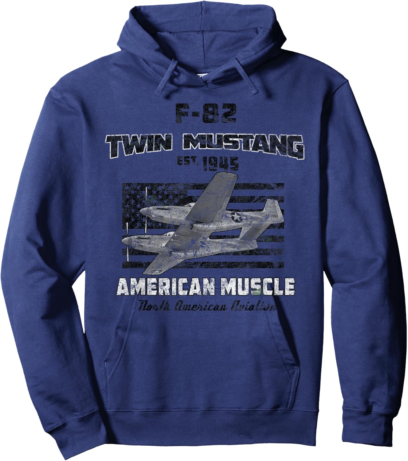 F-82 Twin Mustang Airplane American Muscle Vintage Hoodie - Hoodie | Navy