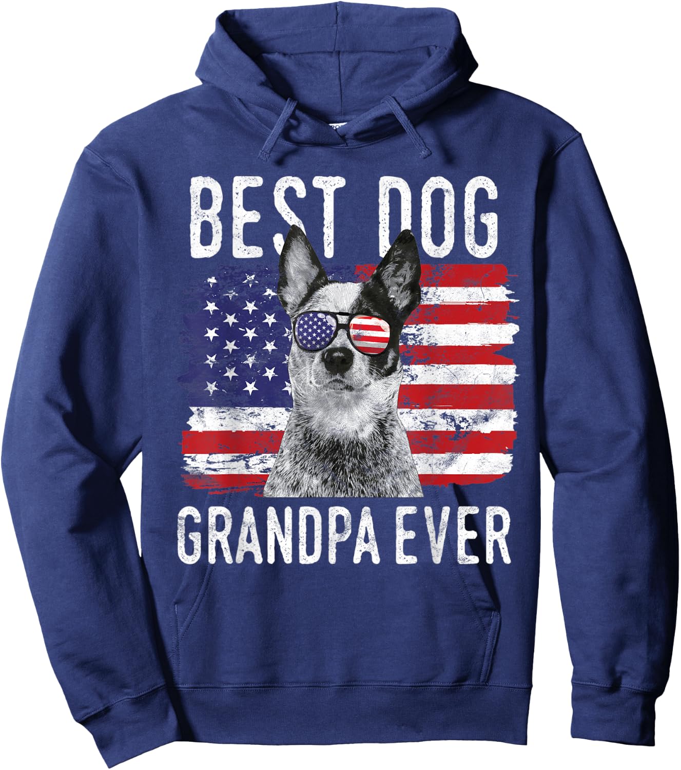 American Flag Best Dog Grandpa Ever Australian Cattle Dog Hoodie - Hoodie | Navy