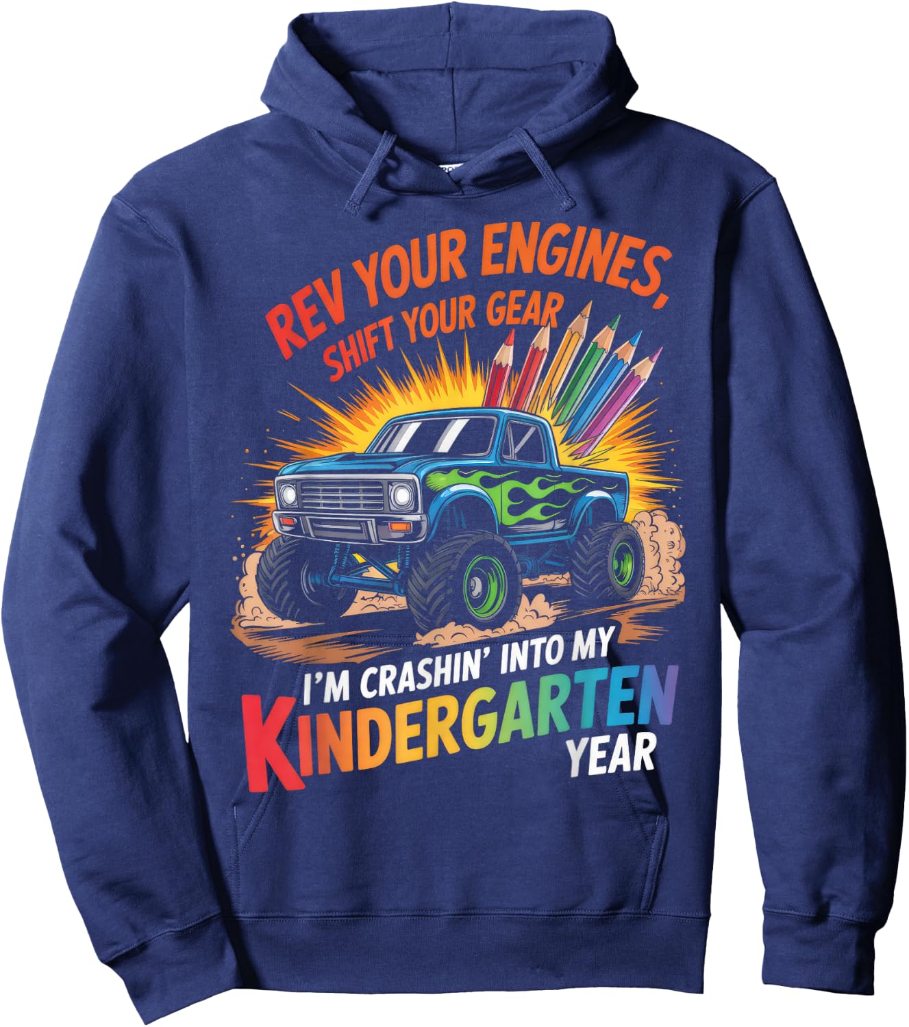 Back to School Kindergarten Monster Truck First Day Boys Hoodie - Hoodie | Navy