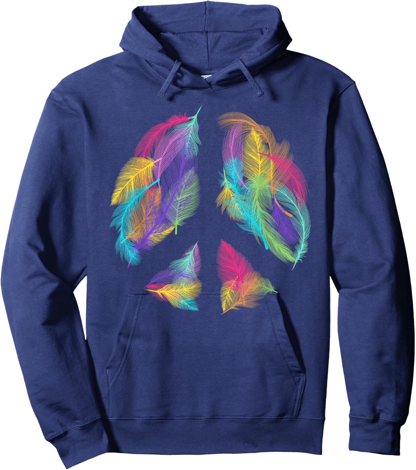 Peace Sign Colorful Feathers Hippie Peace Symbol Retro Hoodie - Hoodie | Navy