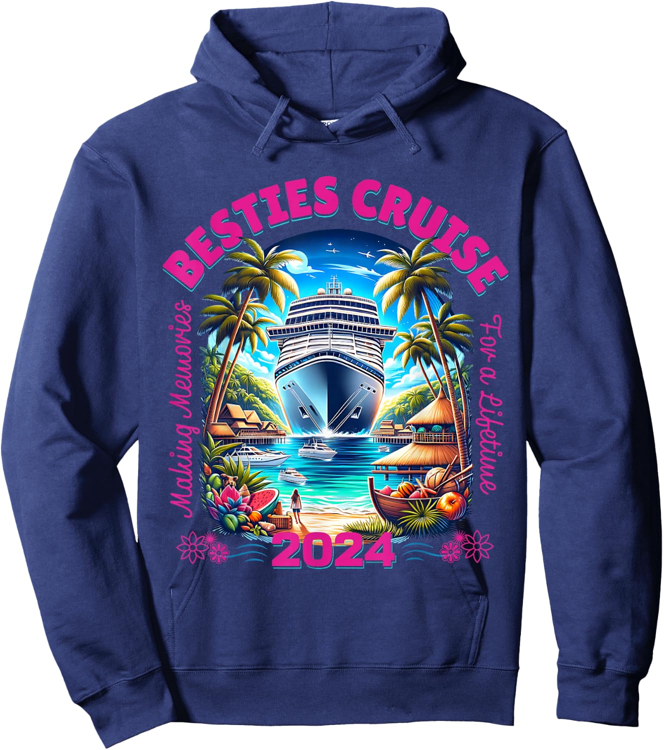Fun Matching Women's BFF Girls Trip Besties Cruise 2024 Hoodie - Hoodie | Navy