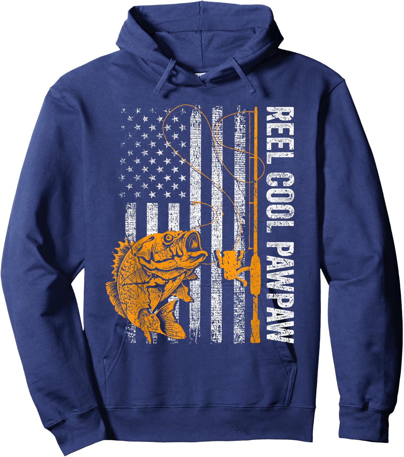 Reel Cool Pawpaw American Flag Fishing Fathers Day Hoodie - Hoodie | Navy